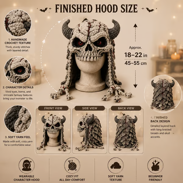 🎃 DIY Halloween Monster Hood Crochet Kit – Soft Yarn Craft Set with Step-by-Step Guide