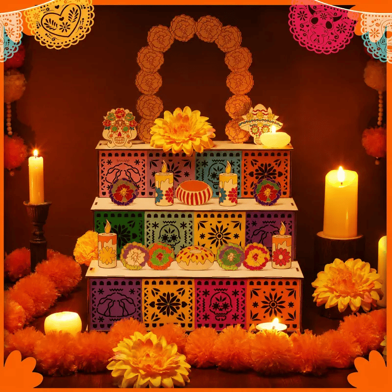 🎃🏵️Day of the Dead 3-Tier Wooden Altar Display Set