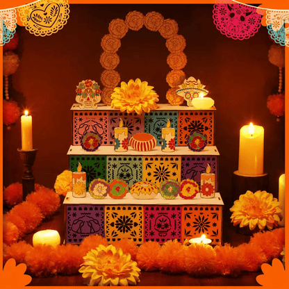🎃🏵️Day of the Dead 3-Tier Wooden Altar Display Set