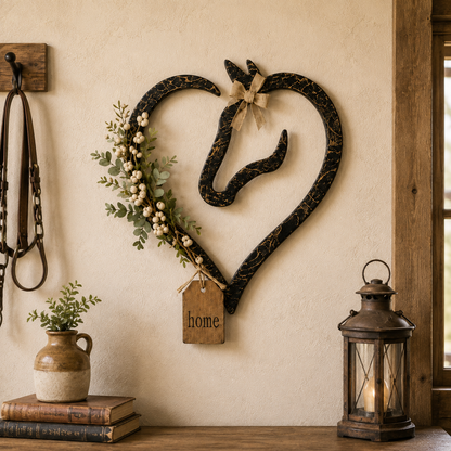 🐴🌿Equestrian Horse Heart Wall Decor with Greenery – Farmhouse Home Accent