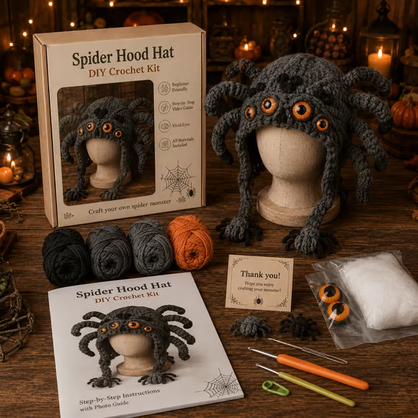 🎃 DIY Halloween Monster Hood Crochet Kit – Soft Yarn Craft Set with Step-by-Step Guide