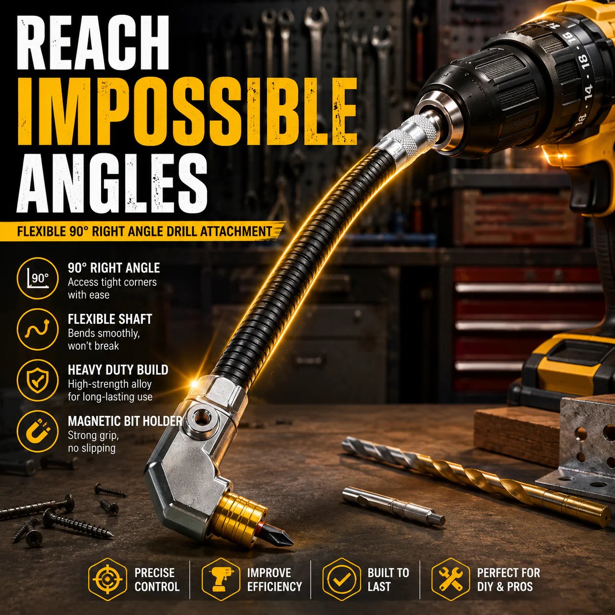 🔧 90° Right Angle Drill Attachment – Flexible Angle Driver for Tight Spaces