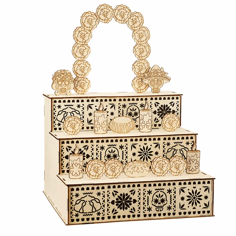 🎃🏵️Day of the Dead 3-Tier Wooden Altar Display Set