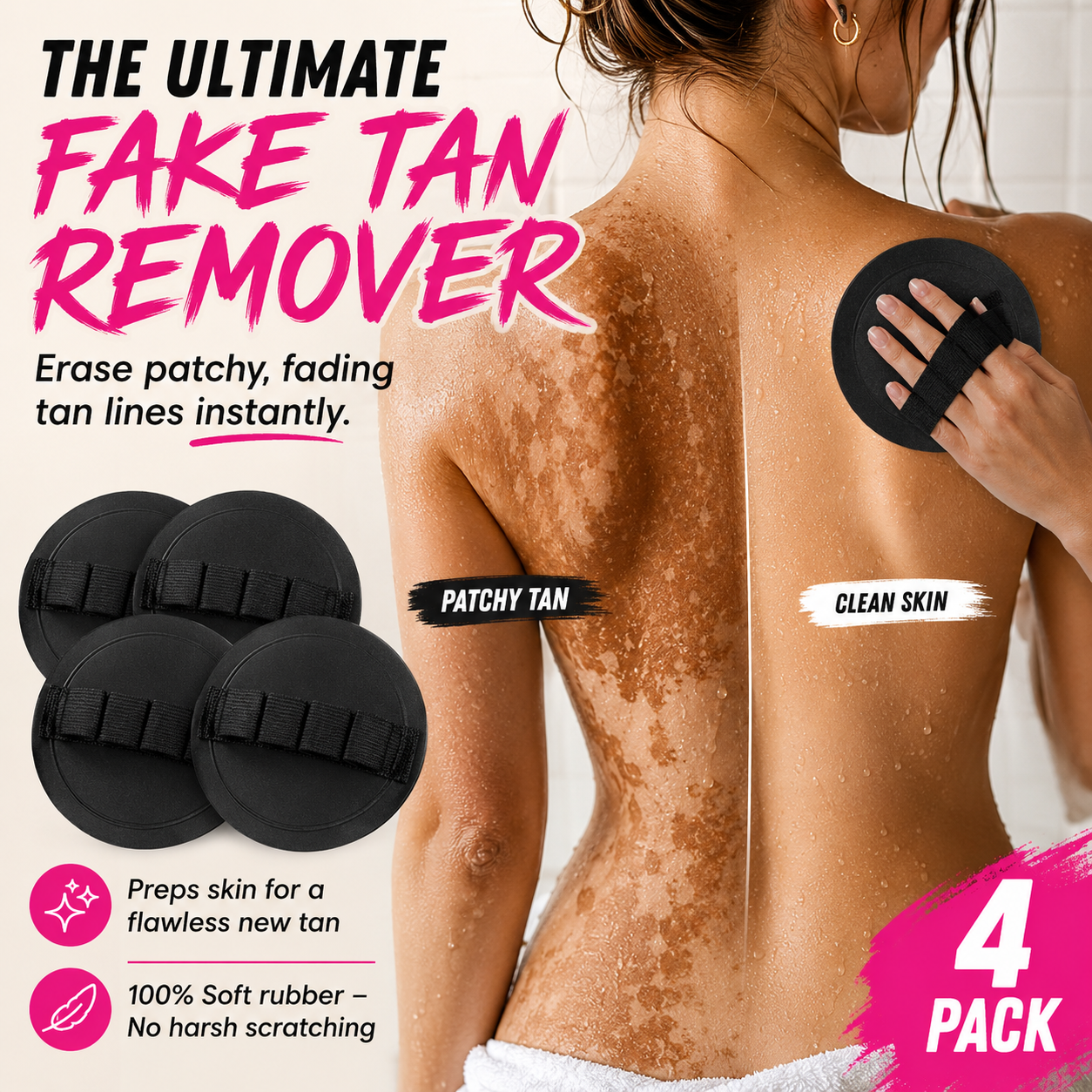🧽 4-Pack Soft Rubber Shower Scrubbers – Gentle Exfoliating Body Brush