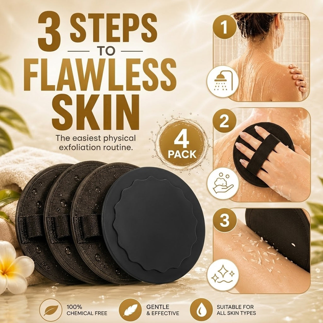 🧽 4-Pack Soft Rubber Shower Scrubbers – Gentle Exfoliating Body Brush