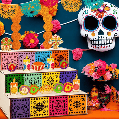 🎃🏵️Day of the Dead 3-Tier Wooden Altar Display Set