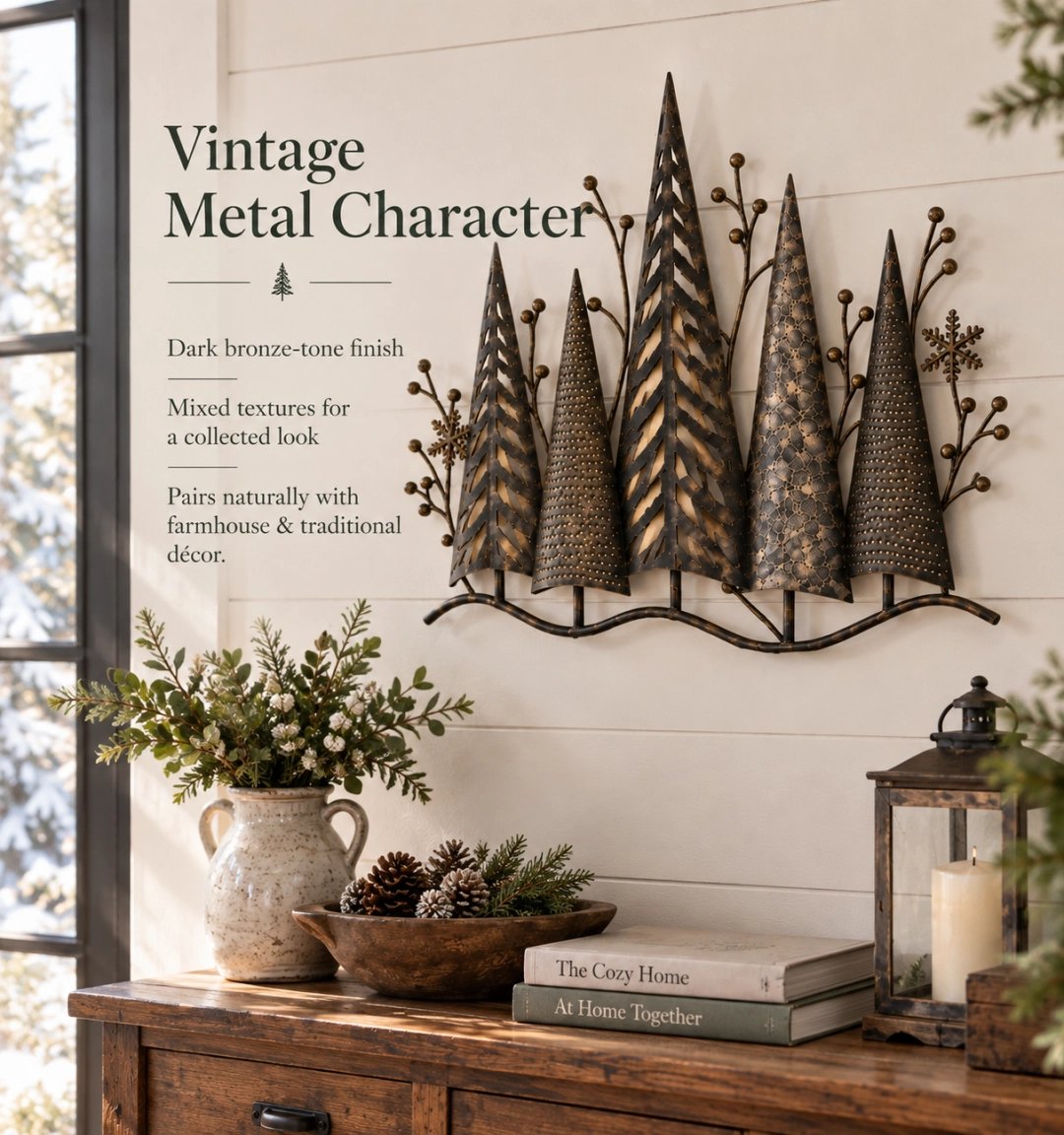 🎄🕯️✨ Leuchtender Tannenwald aus Metall – Vintage Weihnachts Wanddeko🌙
