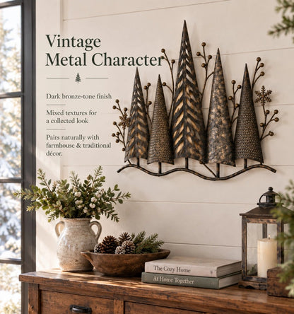 🎄🕯️✨ Leuchtender Tannenwald aus Metall – Vintage Weihnachts Wanddeko🌙