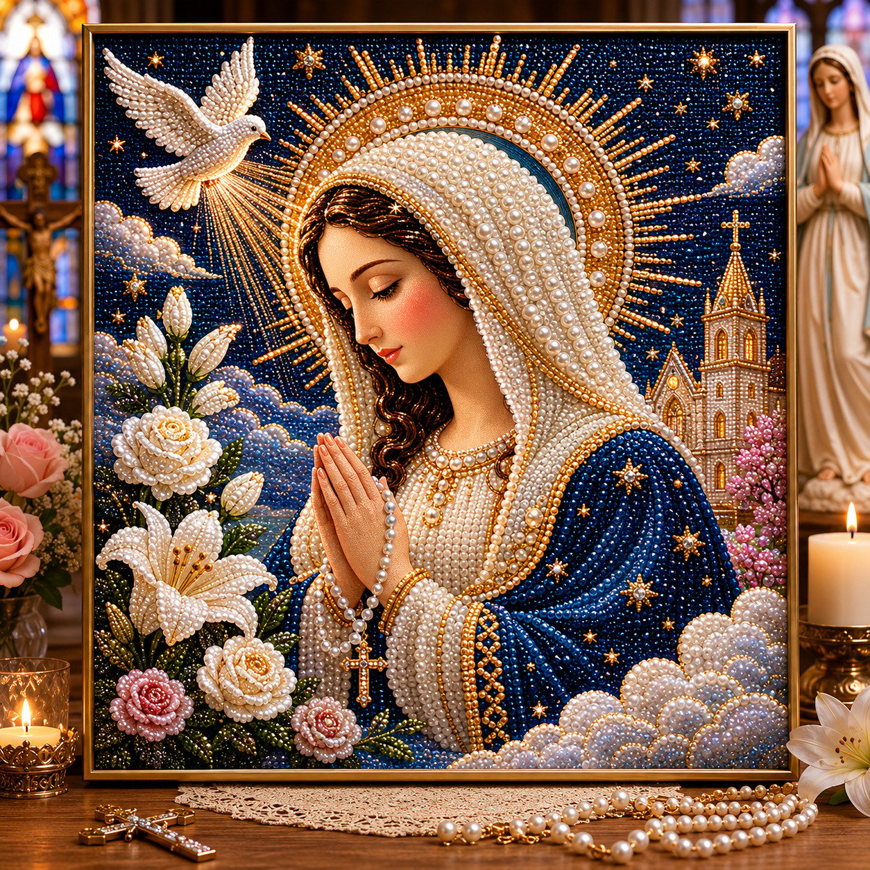 🙏✨ New Arrival 49% OFF – Virgin Mary Pearl Bead DIY Art Kit | A Beautiful Faith-Inspired Gift