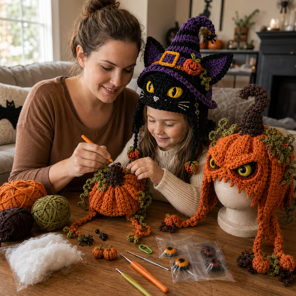 🎃 DIY Halloween Monster Hood Crochet Kit – Soft Yarn Craft Set with Step-by-Step Guide