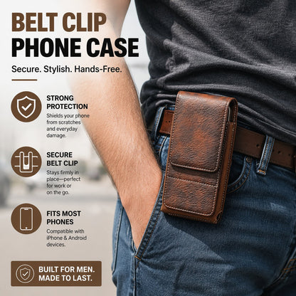 📱 Leather Waist Phone Holster – Multi-Pocket Belt Pouch with Card Holder & Easy Access Design