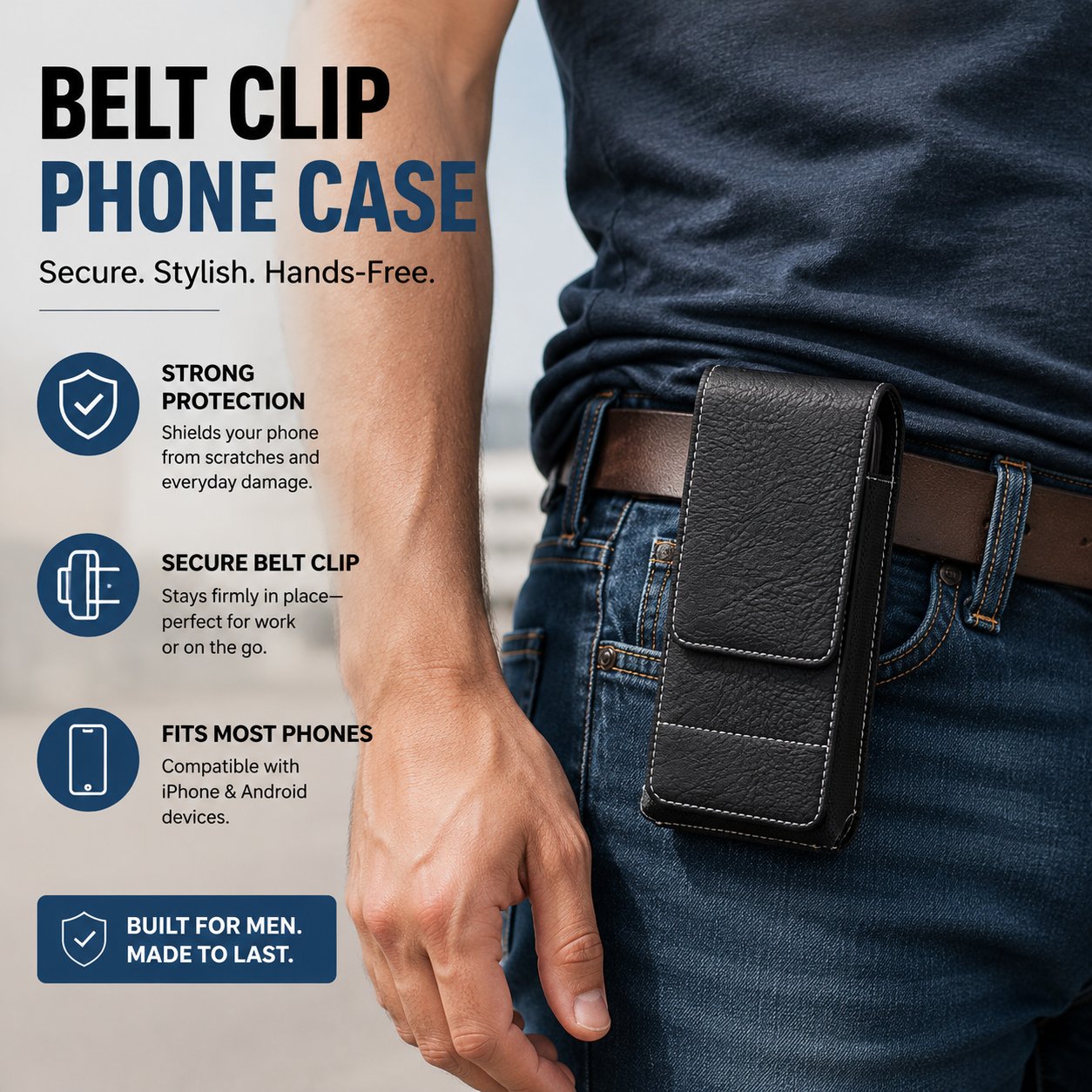 📱 Leather Waist Phone Holster – Multi-Pocket Belt Pouch with Card Holder & Easy Access Design