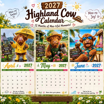 🐮 2027 Funny Highland Cow Wall Calendar – 12-Month Farmhouse Calendar with Seasonal Cow Artwork