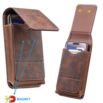 📱 Leather Waist Phone Holster – Multi-Pocket Belt Pouch with Card Holder & Easy Access Design