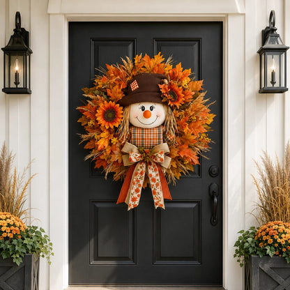 🍂Rustic Lighted Scarecrow Fall Wreath for Front Door & Autumn Decor 🌻