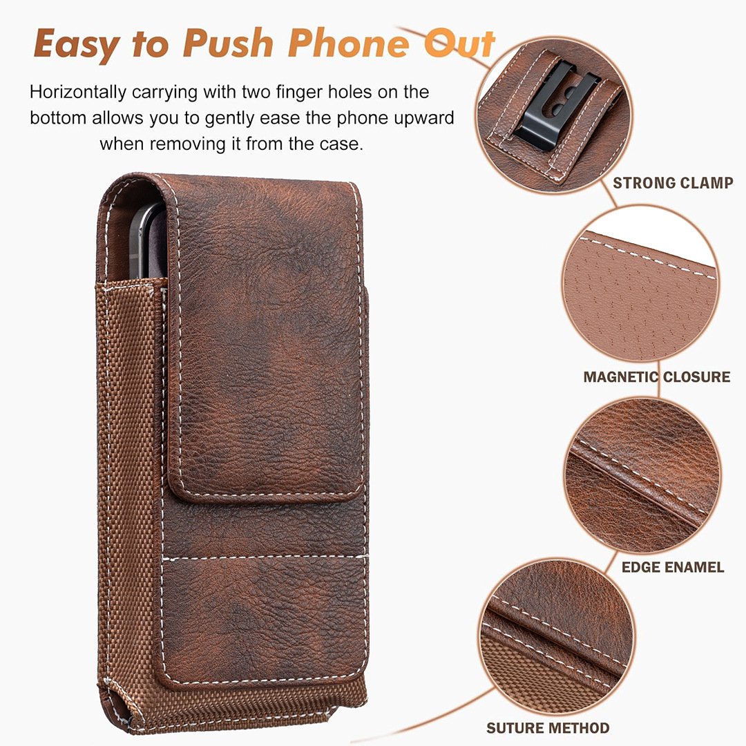 📱 Leather Waist Phone Holster – Multi-Pocket Belt Pouch with Card Holder & Easy Access Design