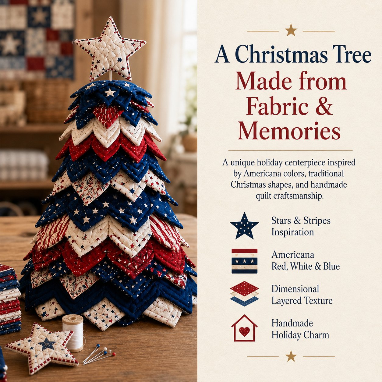 🇺🇸 Americana Patchwork Christmas Tree Quilt Kit – Complete DIY Quilting Craft Set
