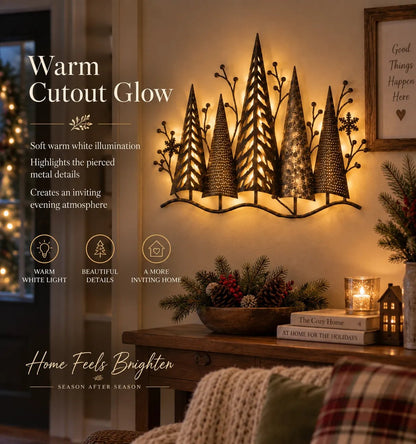🎄🕯️✨ Leuchtender Tannenwald aus Metall – Vintage Weihnachts Wanddeko🌙