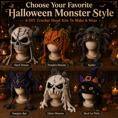 🎃 DIY Halloween Monster Hood Crochet Kit – Soft Yarn Craft Set with Step-by-Step Guide