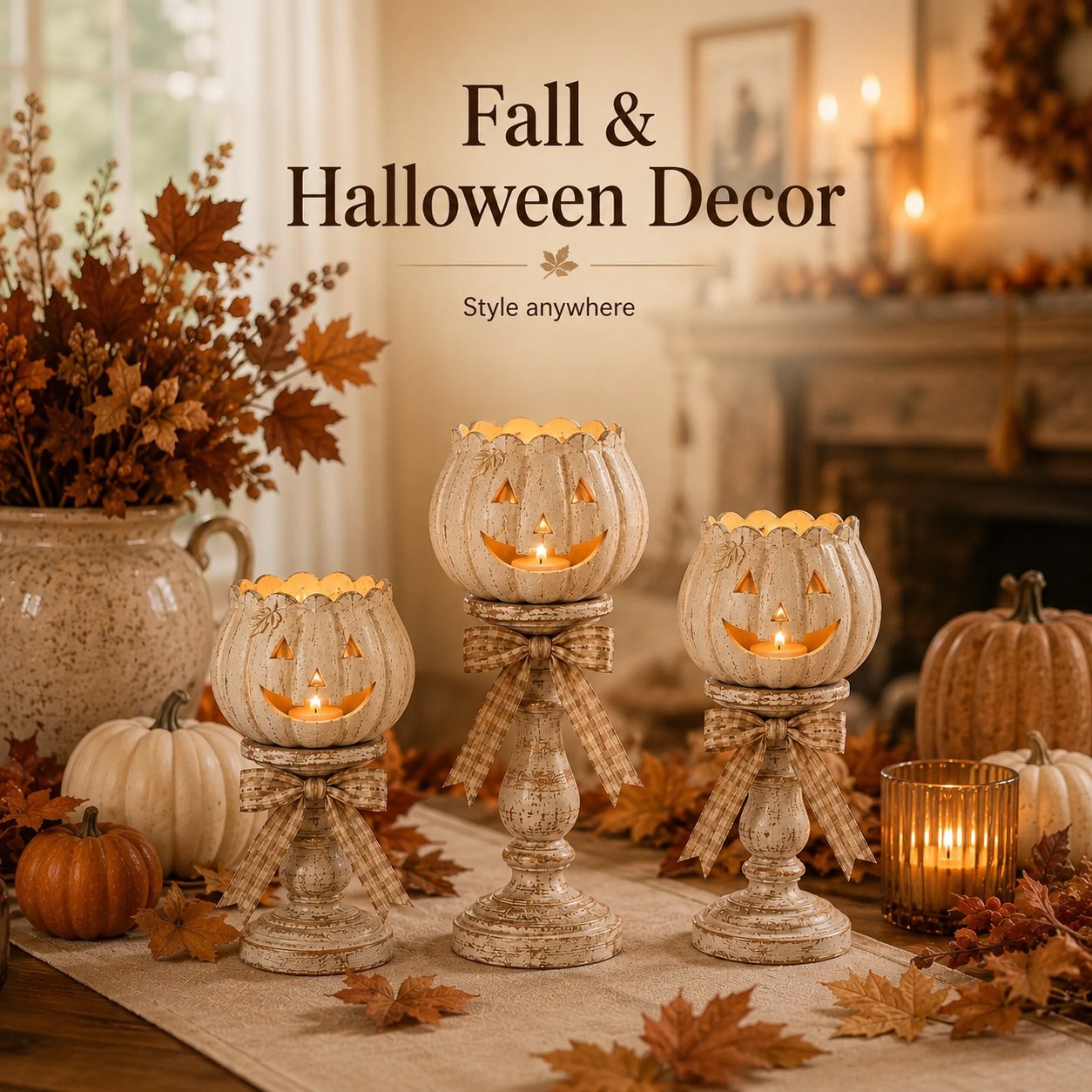 🎃 Rustic Distressed White Pumpkin Tealight Holder for Fall & Thanksgiving Decor 🍂