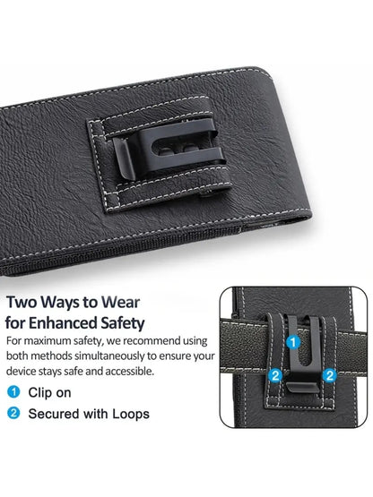 📱 Leather Waist Phone Holster – Multi-Pocket Belt Pouch with Card Holder & Easy Access Design