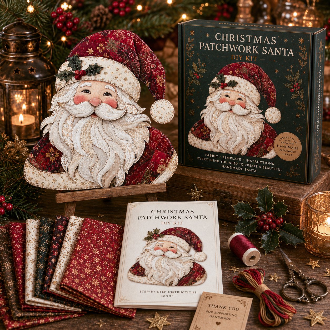 🔥🎅🎄 Christmas Patchwork Fabric DIY Decor Kit – Beautiful Handmade Décor, No Experience Needed