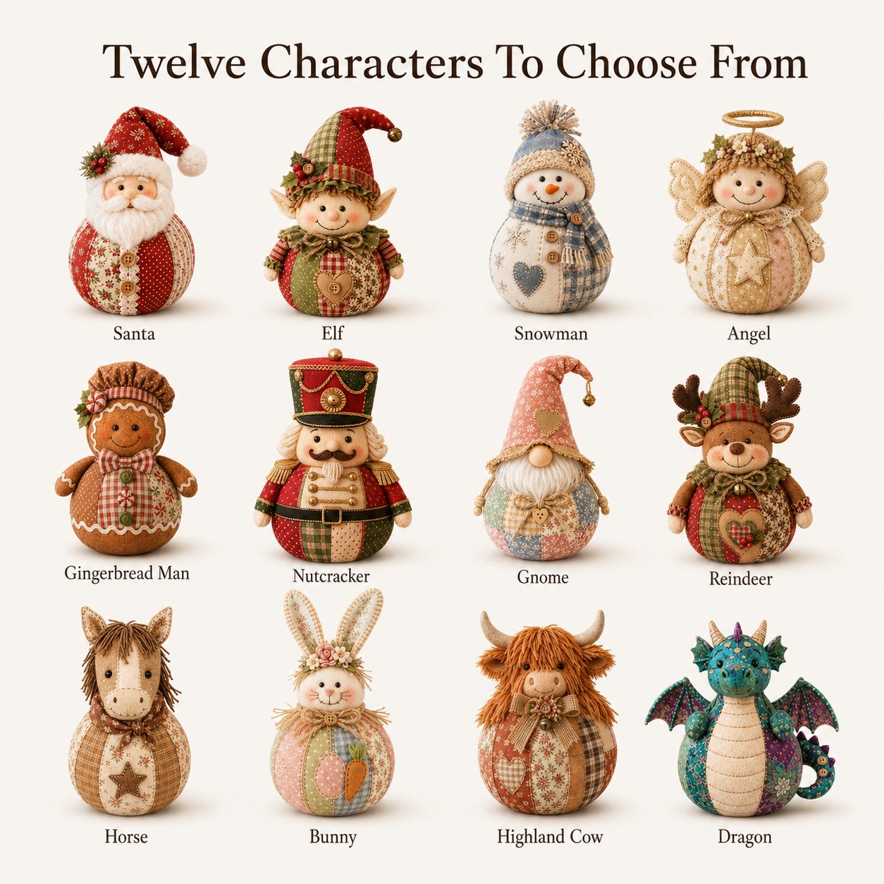 DIY Patchwork Christmas Character Doll Kit – Handmade Holiday Fabric Craft Decoration