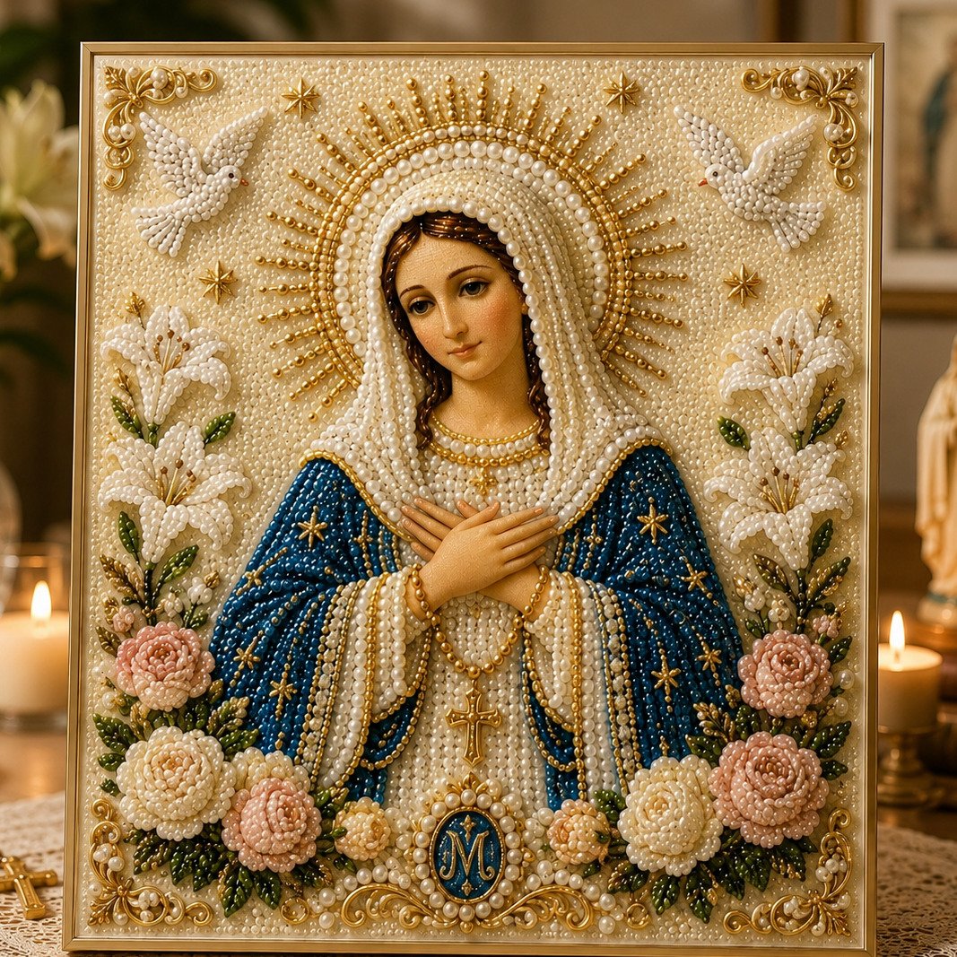 🙏✨ New Arrival 49% OFF – Virgin Mary Pearl Bead DIY Art Kit | A Beautiful Faith-Inspired Gift