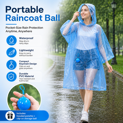 BUY 1 GET 1 FREE🔥Pocket-Size Rain Poncho with Clip-On Storage Ball