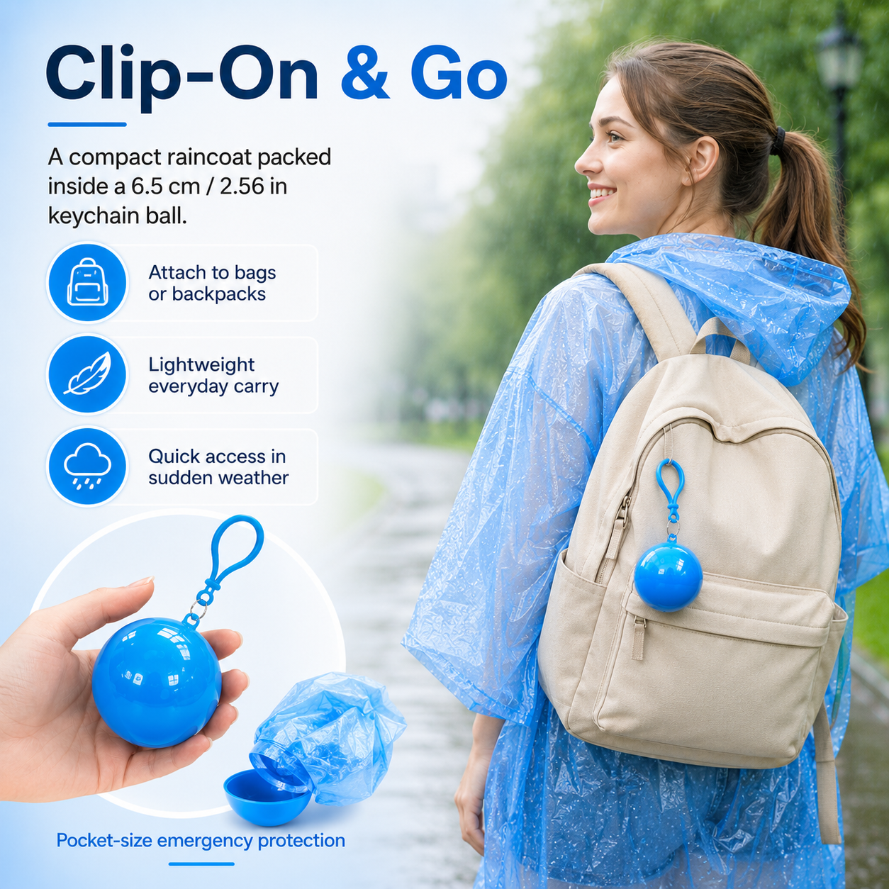 BUY 1 GET 1 FREE🔥Pocket-Size Rain Poncho with Clip-On Storage Ball