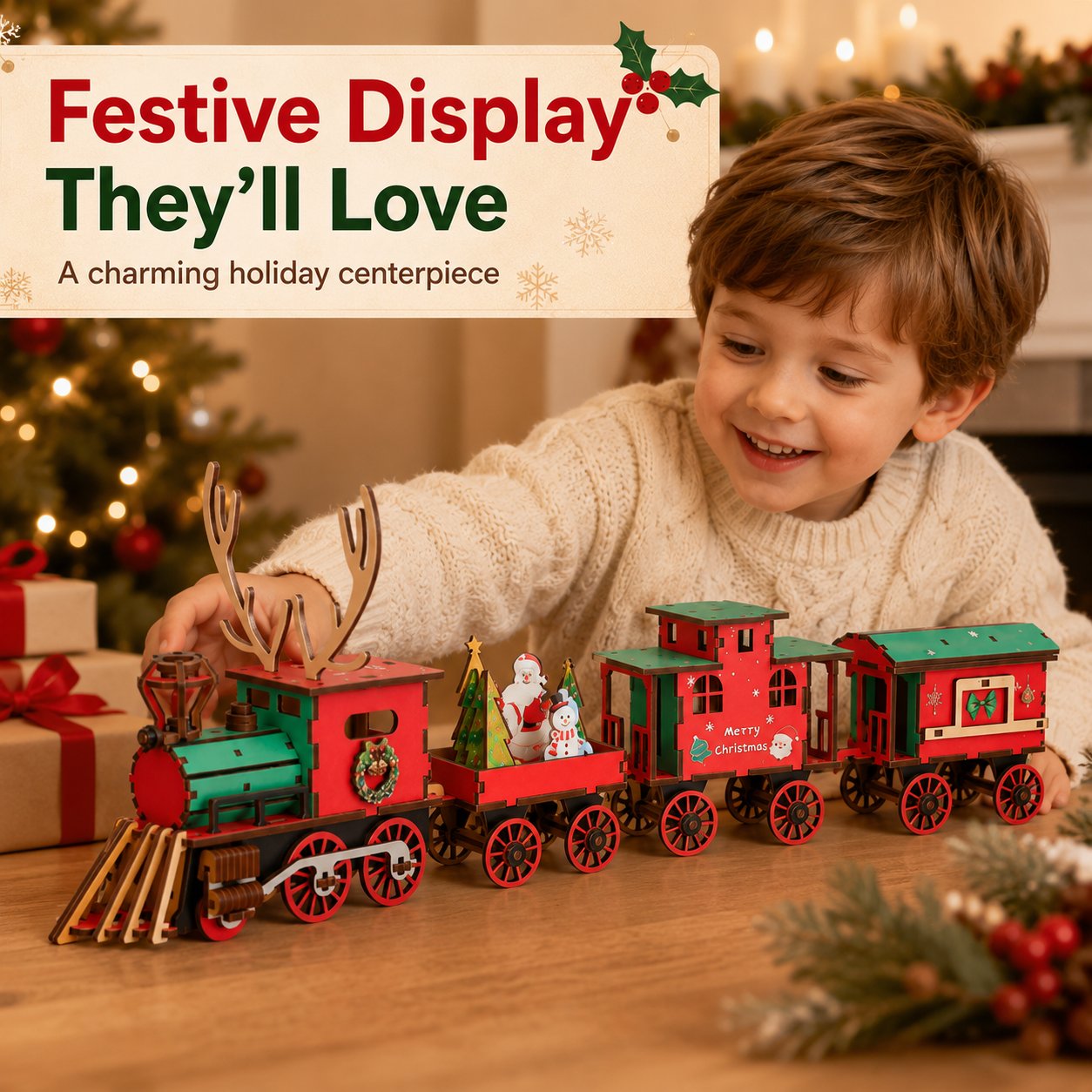 🔥LAST DAY 50% OFF 🎄🚂DIY 3D Wooden Christmas Train Model Kit