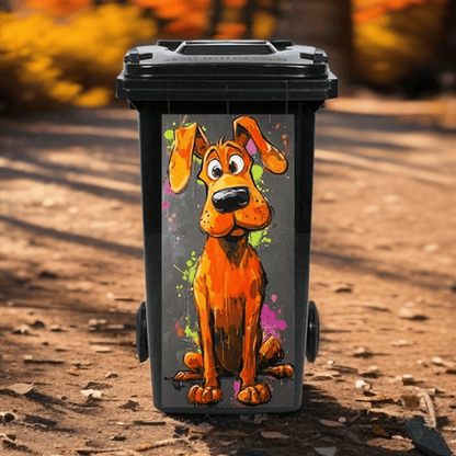 Kreativer Mülleimer‑Aufkleber mit bunten Cartoon‑Motiven✨