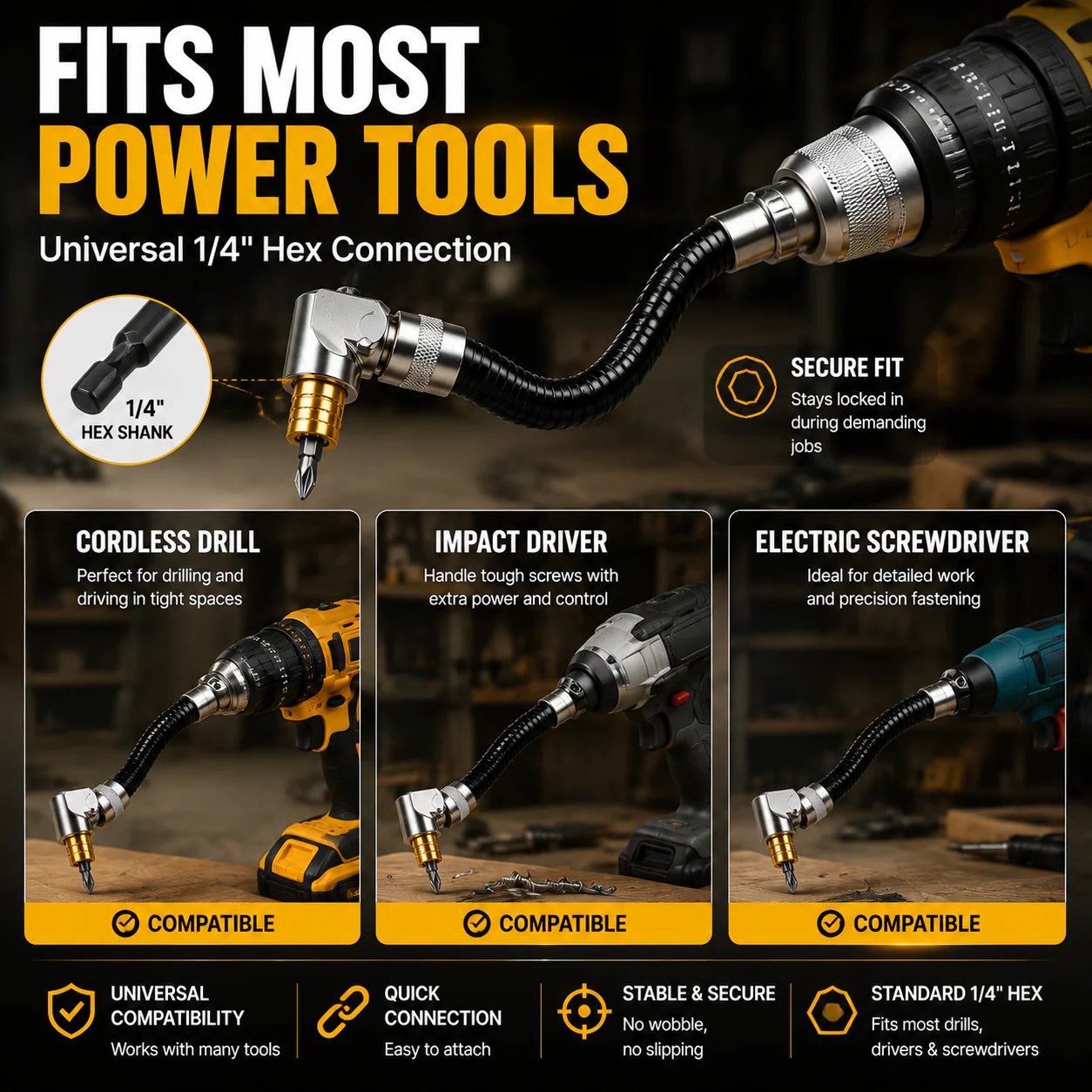 🔧 90° Right Angle Drill Attachment – Flexible Angle Driver for Tight Spaces