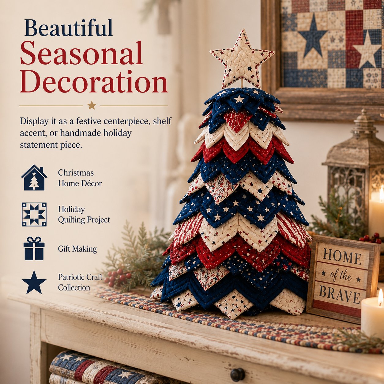 🇺🇸 Americana Patchwork Christmas Tree Quilt Kit – Complete DIY Quilting Craft Set