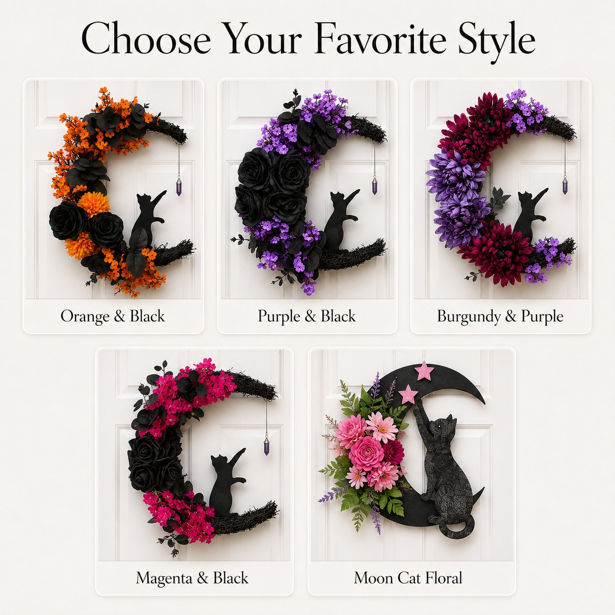 🔥Last Day 49% OFF🌙Halloween Gothic Black Cat Moon Floral Handmade Wreath(📦Buy 2 Free Shipping)