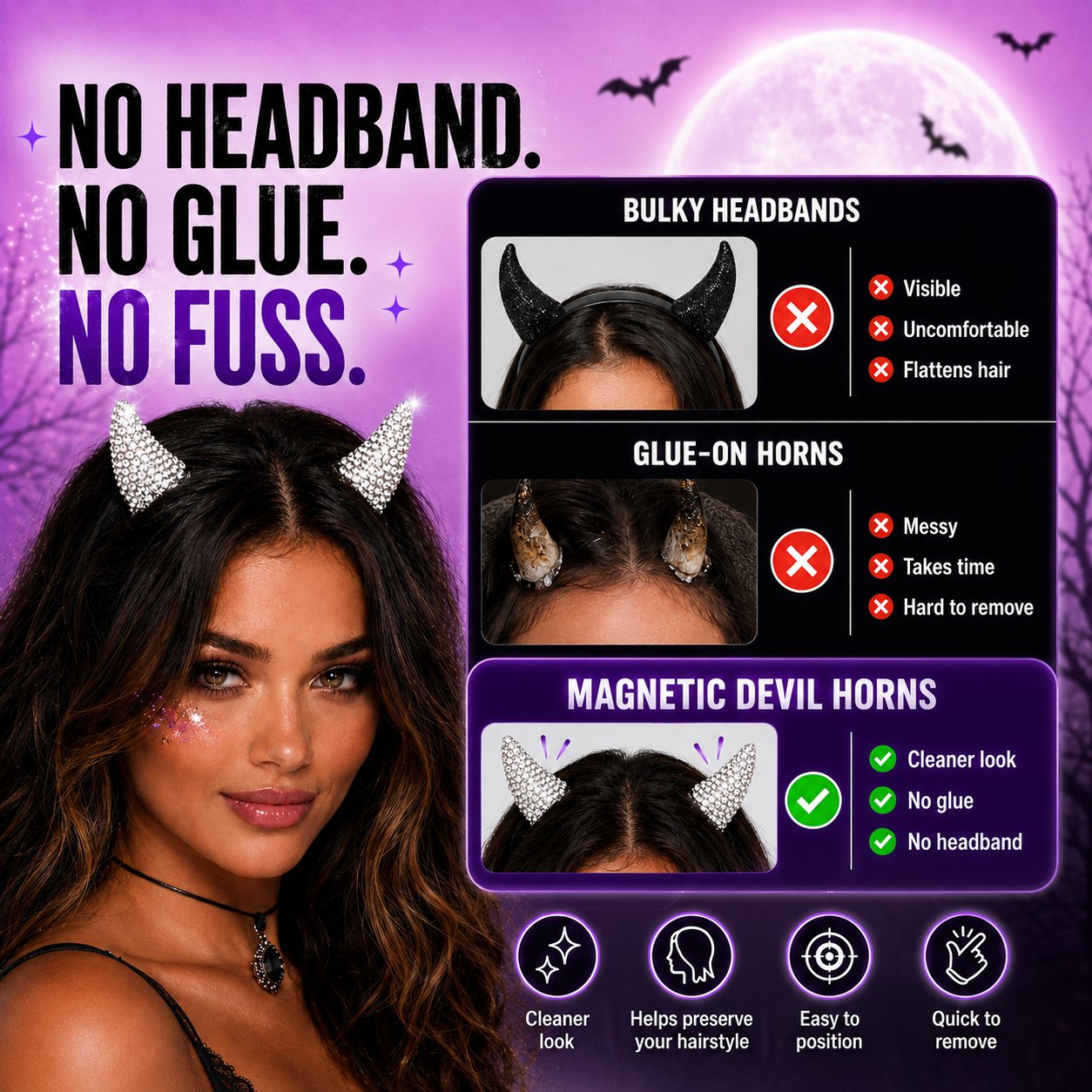 💥 LAST DAY 49% OFF 😈✨ Cute Sparkle Magnetic Devil Horns (1 Pair)