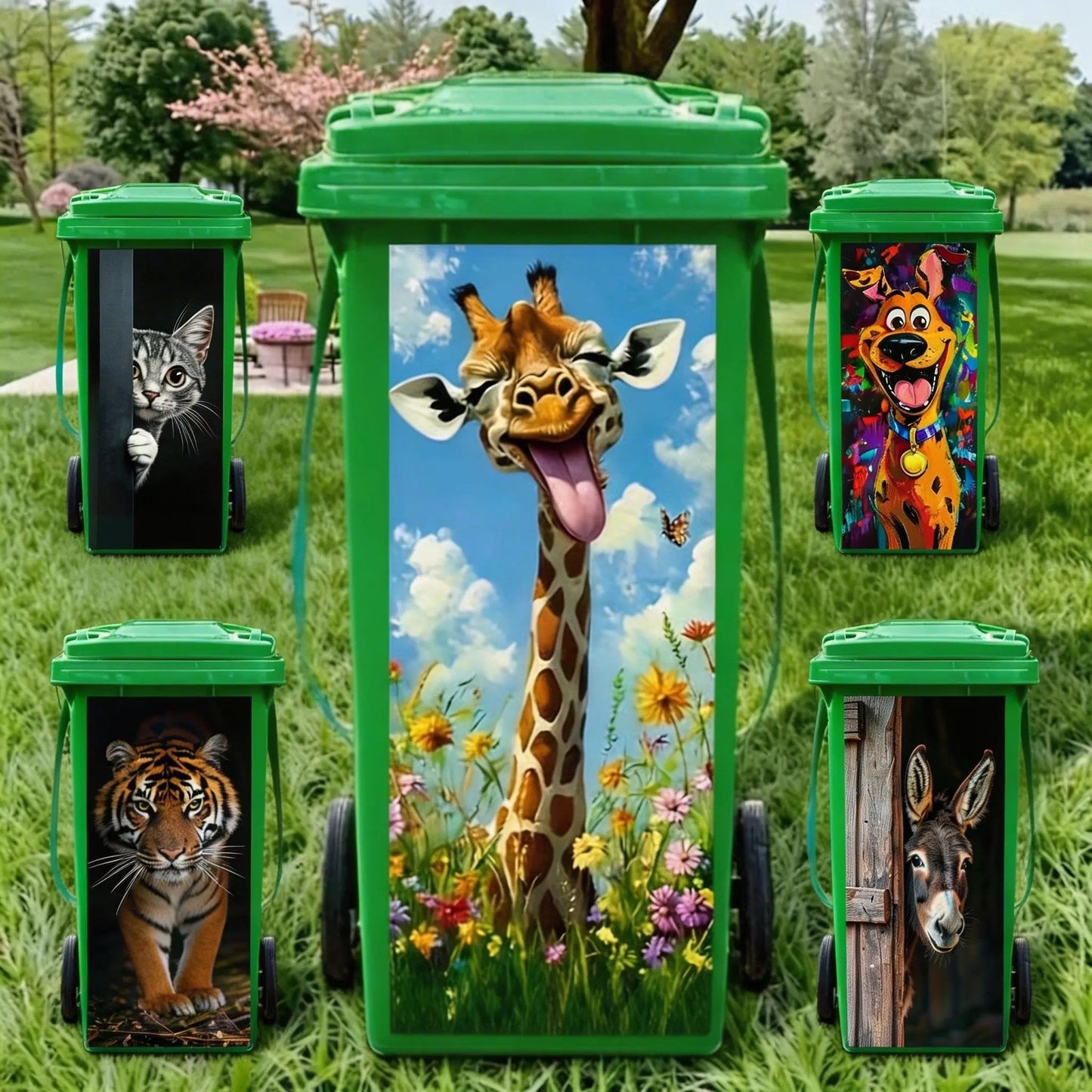 Kreativer Mülleimer‑Aufkleber mit bunten Cartoon‑Motiven✨
