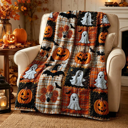 🎃Halloween Patchwork Flannel Blanket – Cozy Fall Throw Blanket For Spooky Season Home Decor 🎃