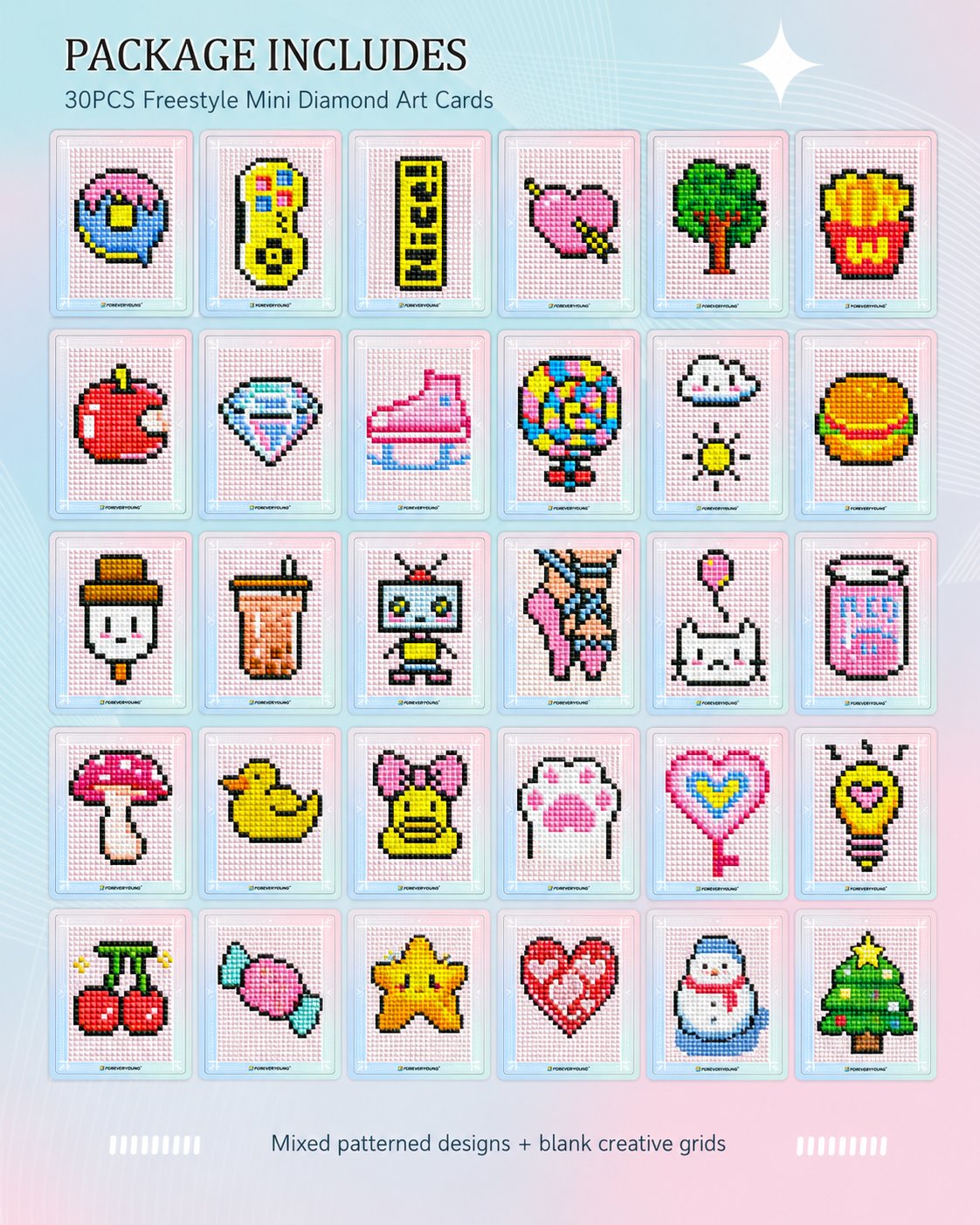 👨‍🎨✨30PCS Freestyle Mini Diamond Art Card Kit – Cute DIY Pixel Craft