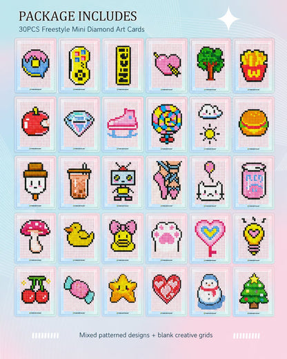 👨‍🎨✨30PCS Freestyle Mini Diamond Art Card Kit – Cute DIY Pixel Craft