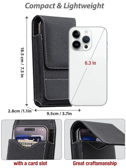 📱 Leather Waist Phone Holster – Multi-Pocket Belt Pouch with Card Holder & Easy Access Design