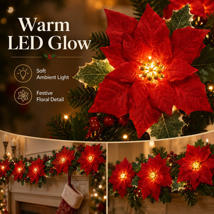 🎁 50% OFF Christmas Gift Decor – Poinsettia LED Garland String Lights