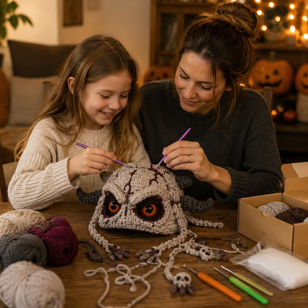 🎃 DIY Halloween Monster Hood Crochet Kit – Soft Yarn Craft Set with Step-by-Step Guide