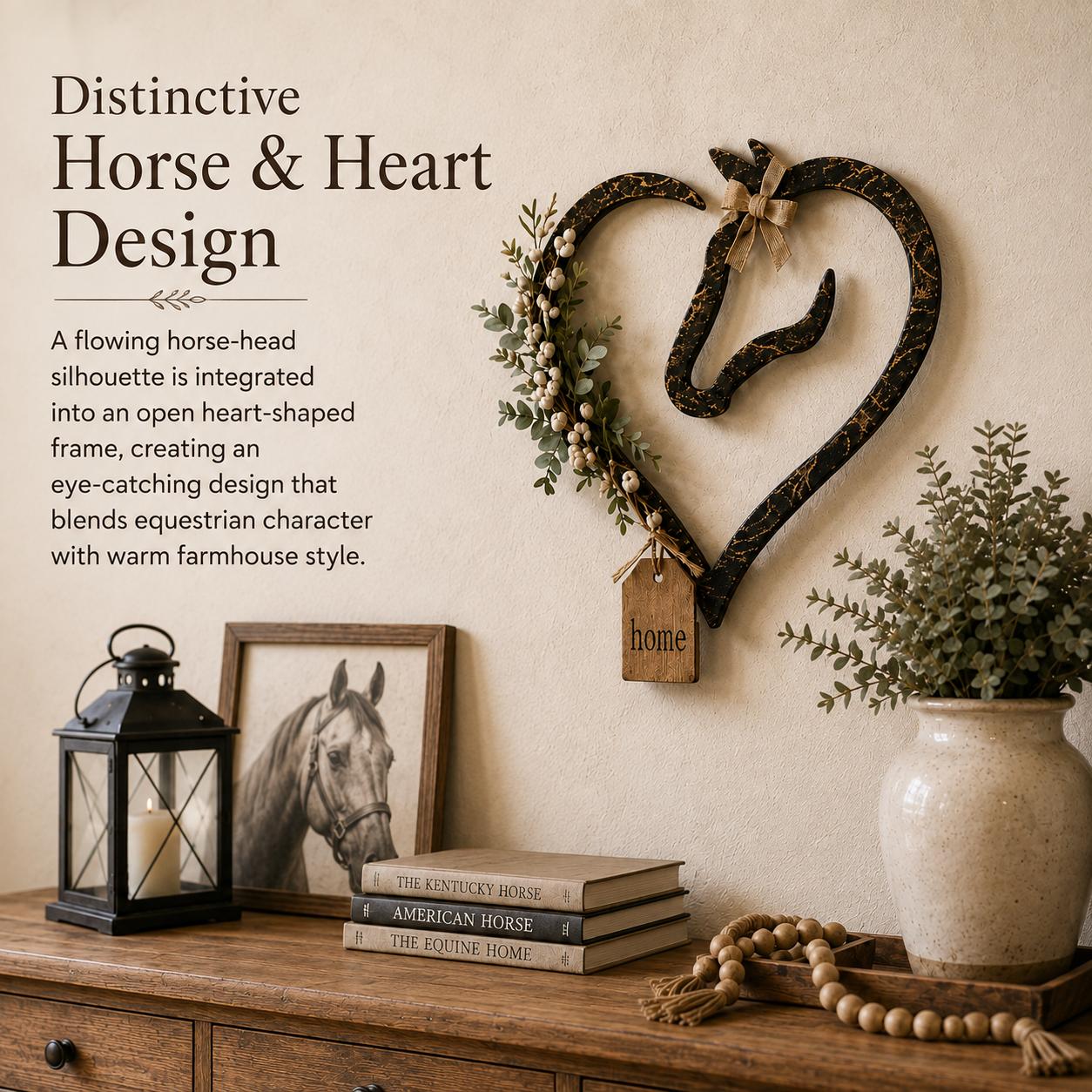 🐴🌿Equestrian Horse Heart Wall Decor with Greenery – Farmhouse Home Accent