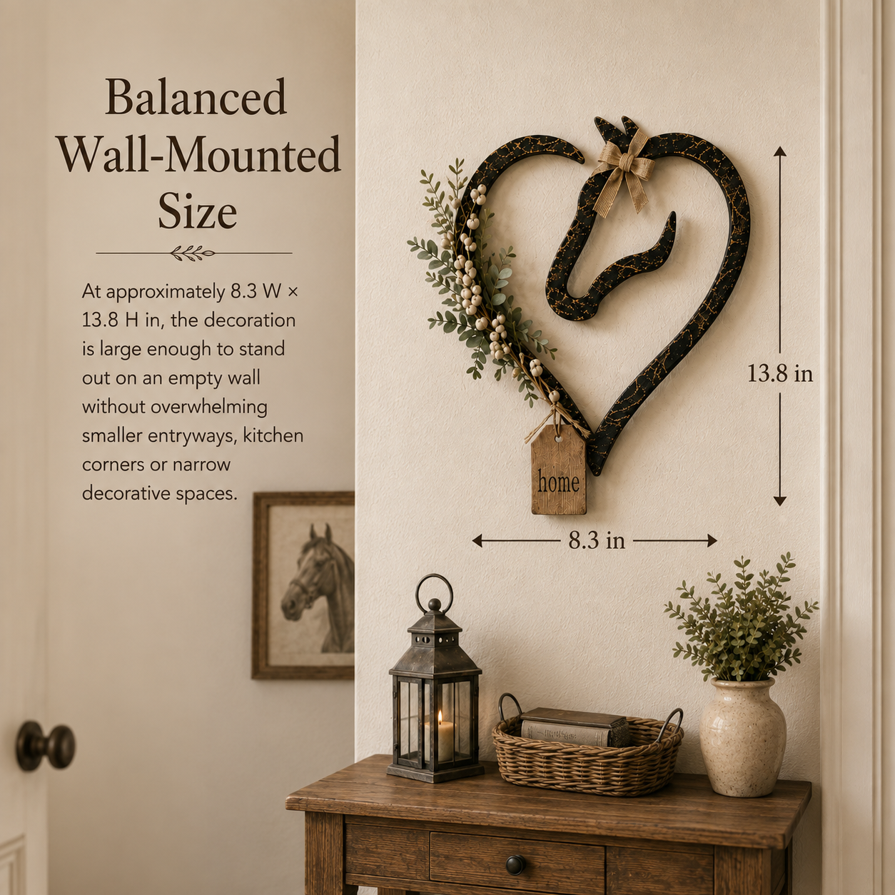 🐴🌿Equestrian Horse Heart Wall Decor with Greenery – Farmhouse Home Accent