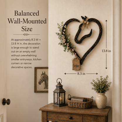 🐴🌿Equestrian Horse Heart Wall Decor with Greenery – Farmhouse Home Accent
