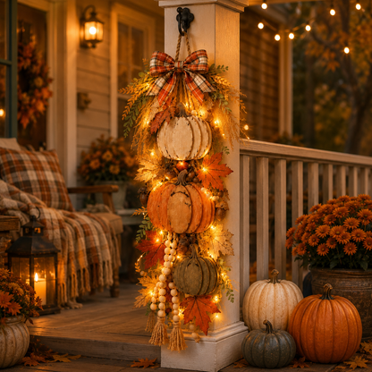 🏡🎃Lighted Wooden Pumpkin Door Hanger – Cozy Farmhouse Fall & Thanksgiving Decor