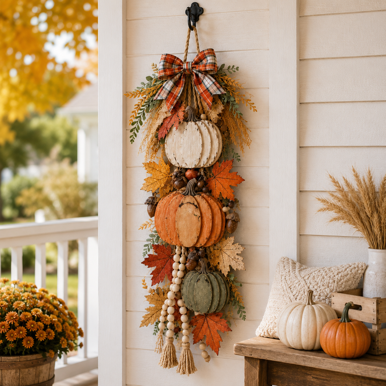 🏡🎃Lighted Wooden Pumpkin Door Hanger – Cozy Farmhouse Fall & Thanksgiving Decor