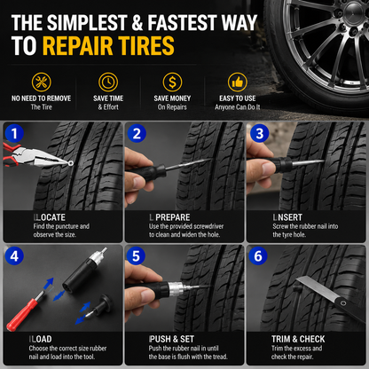 🍄Tubeless Tire Repair Kit – Mushroom Plug Emergency Roadside Tool Set
