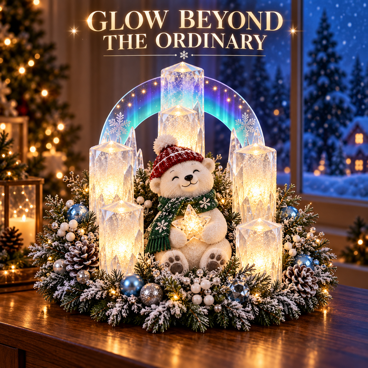 🎄 Leuchtendes Weihnachts-Tischarrangement mit warmer flammenloser Kerzenbeleuchtung ✨🕯️